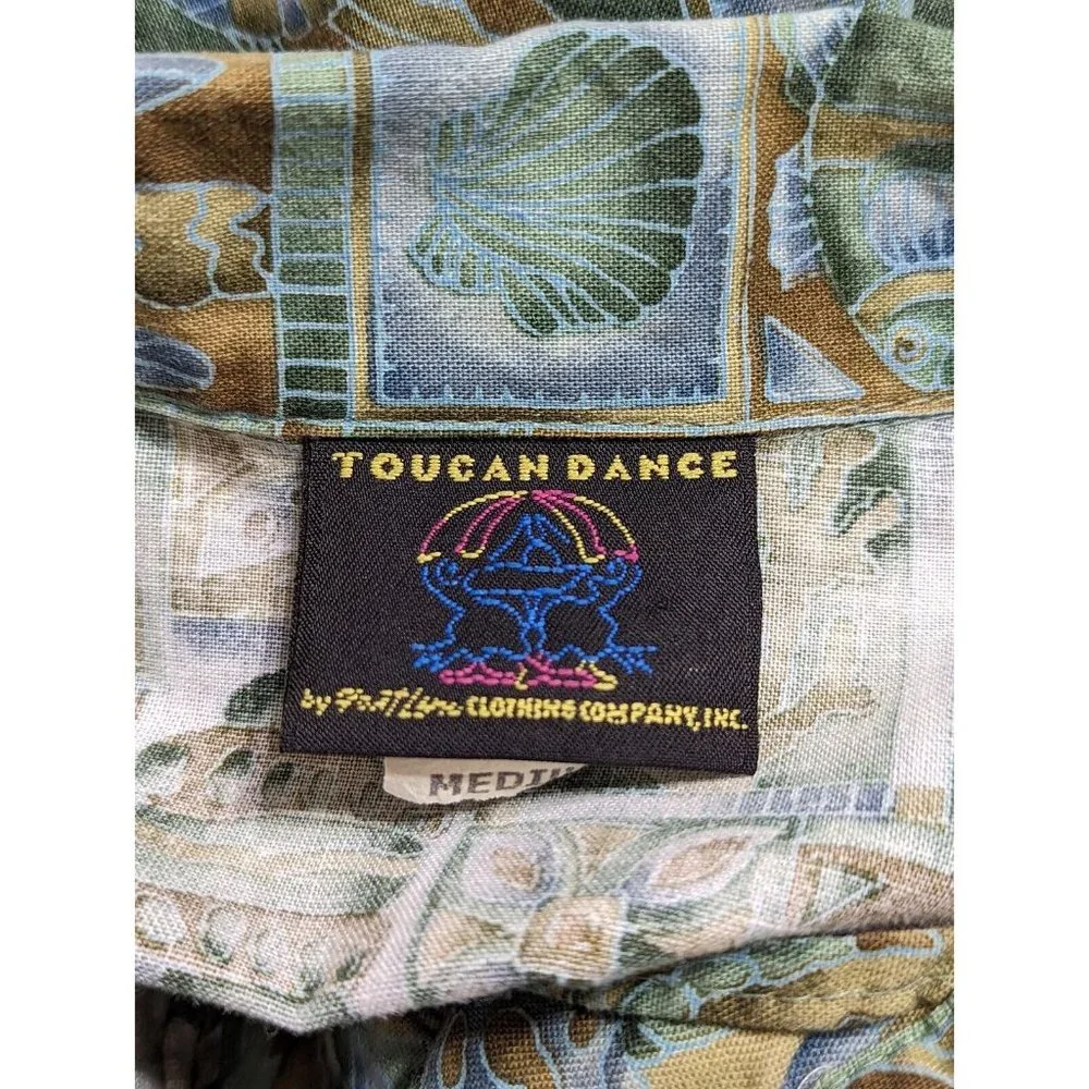Vintage 90s Toucan Dance Hawaiian Button Shirt Mens Size Medium Colorful Outdoor